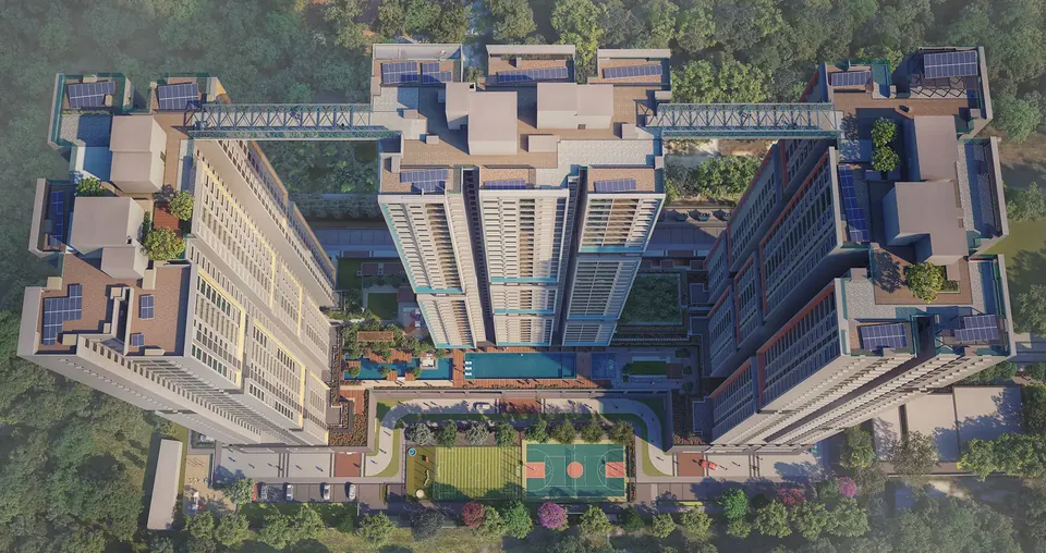Top-down view of the Brigade Altius masterplan in Sholinganallur