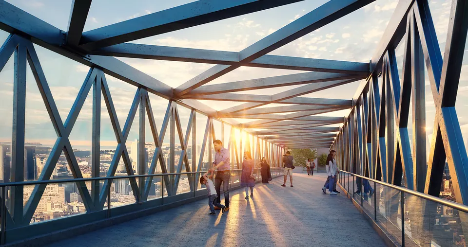 The skybridge between the Brigade Altius towers
